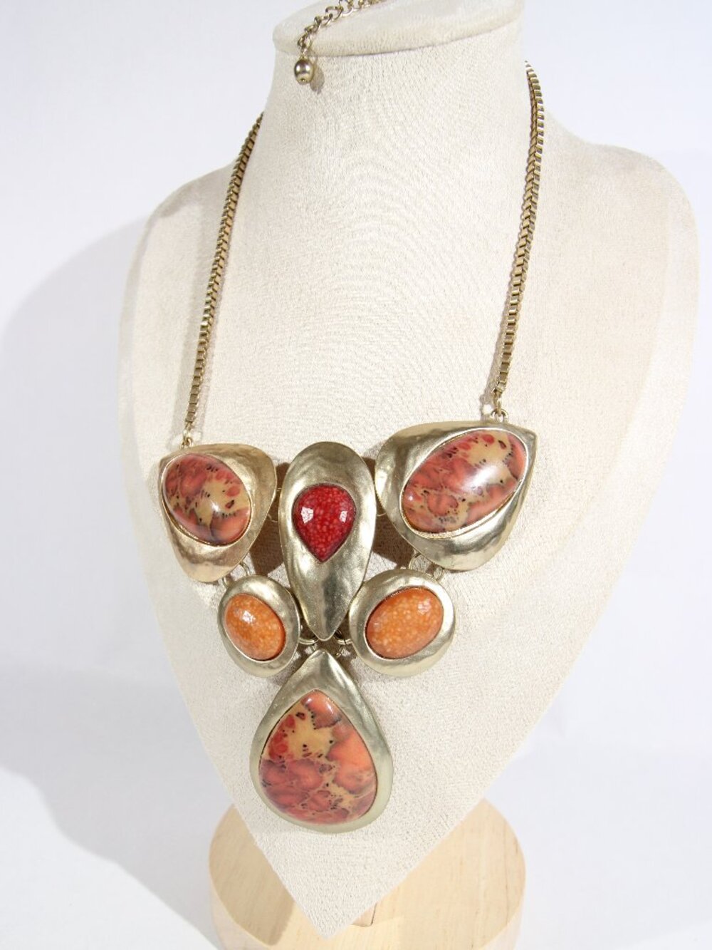 Chico's Gold Tone Cube Link Statement Bib Necklace